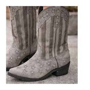 Rockin Country RC6023 Men's Gray Leather Star American Flag Cowboy Boots Size 9D